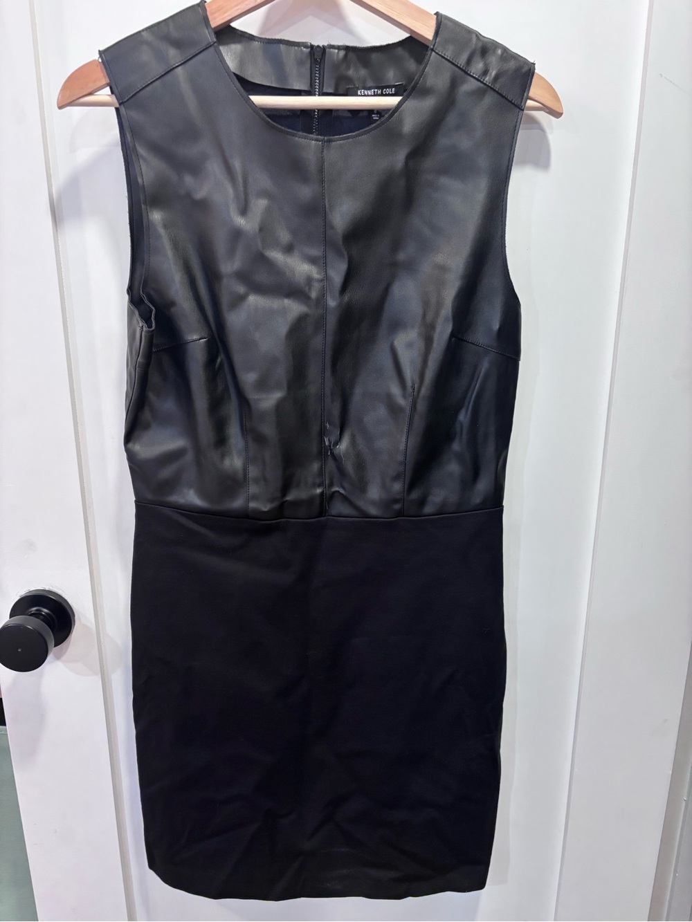 Kenneth Cole Black Faux Leather Top Sheath Dress Size 8